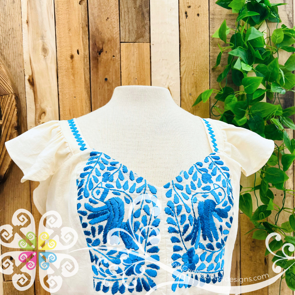 Blue Turqoise Paloma Crop Top - Short Flutter Sleeve - Women's Top