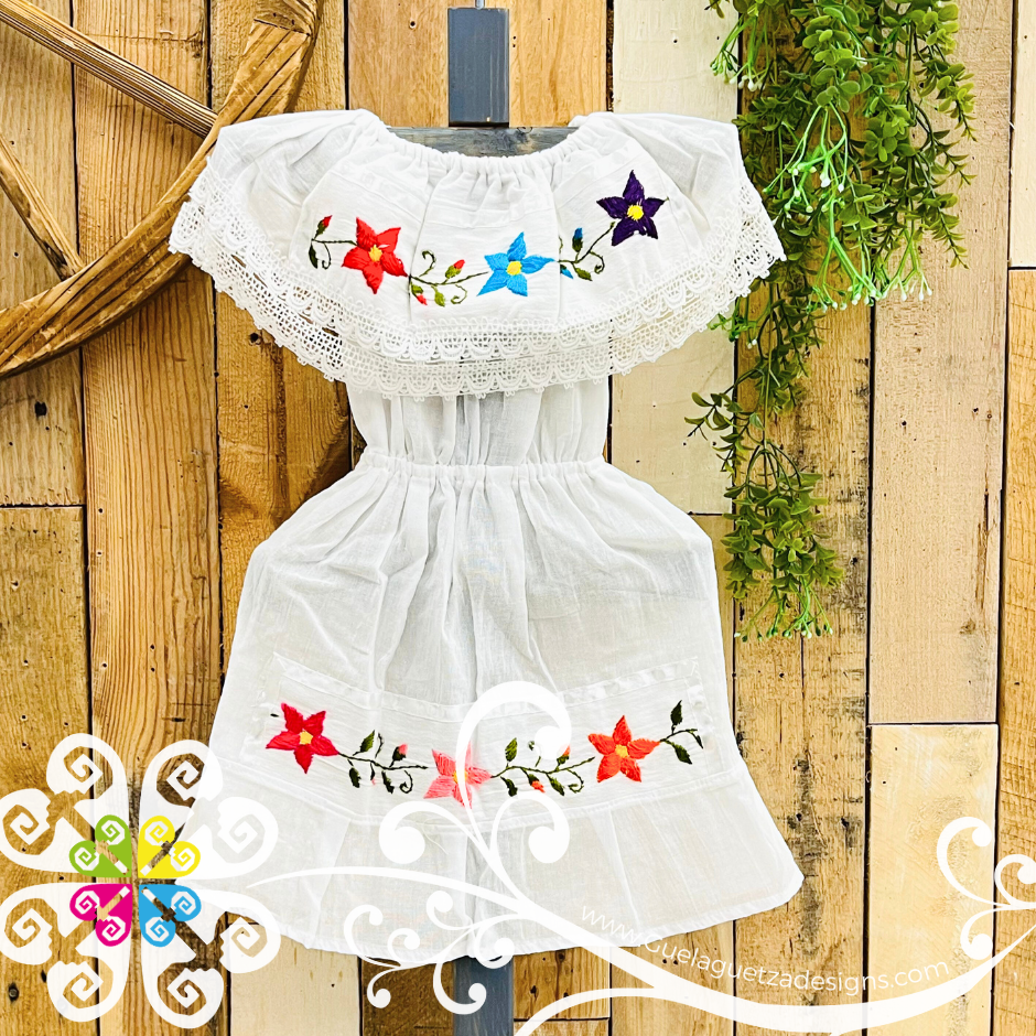 White Aro Embroider Campesino Children Dress