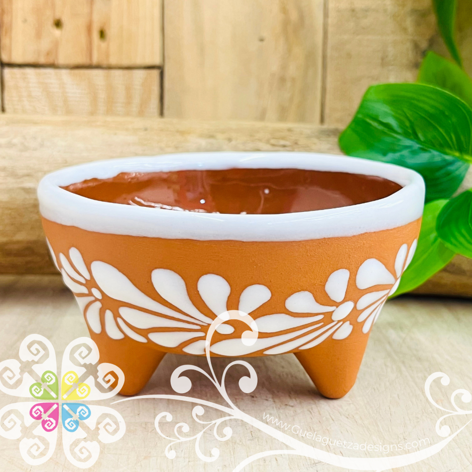 Set of 4 Natural/ White Small Espiga Molcajete Barro - Mexican Kitchen