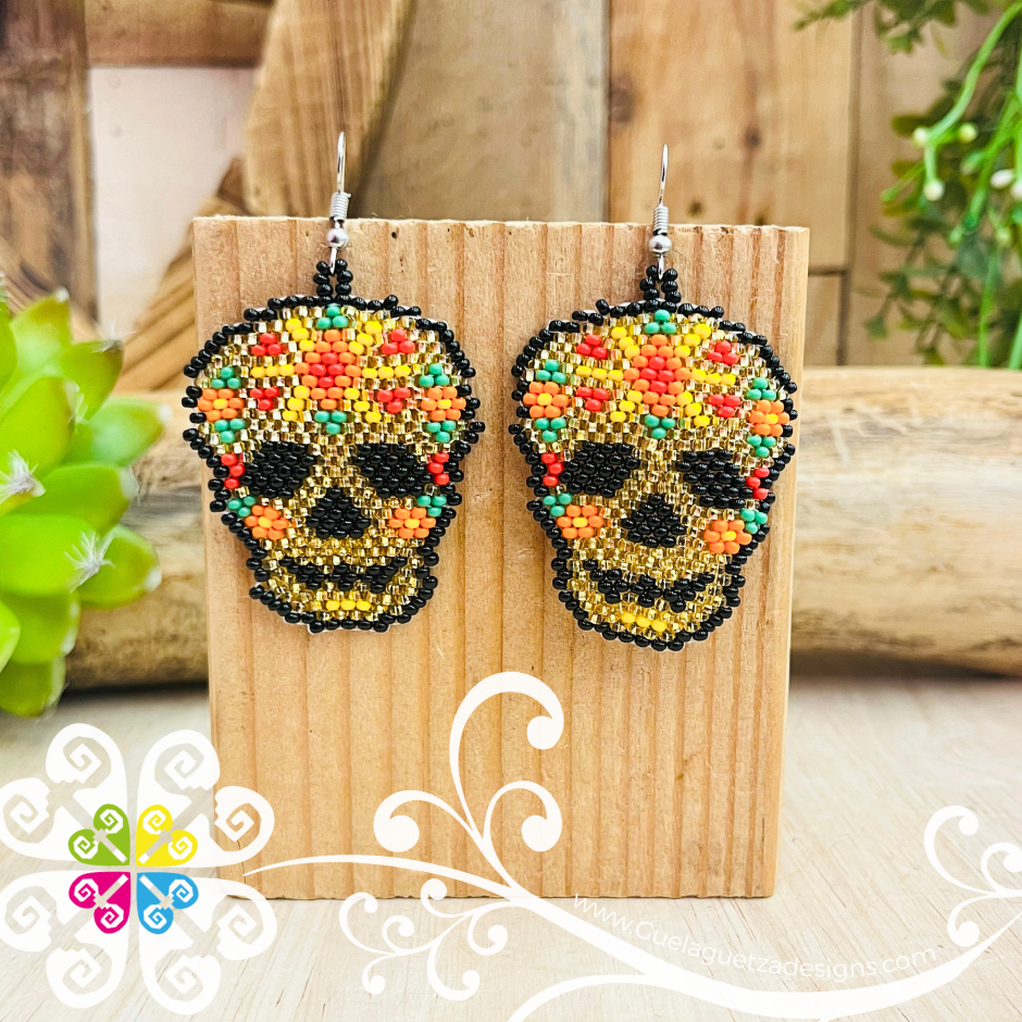 Beaded Sugar Skull Earrings - Day of the Dead Earrings