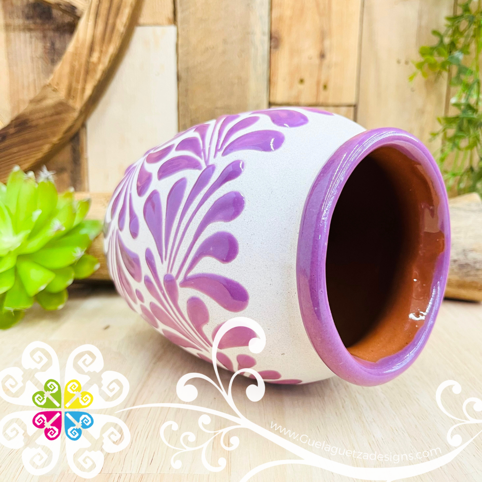 Lilac Espiga Plumeado Bola Clay Vase - Florero Barro