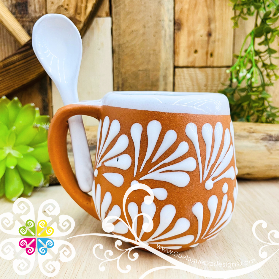 Natural with White Clay Mug with Spoon - Taza Espiga con Cuchara