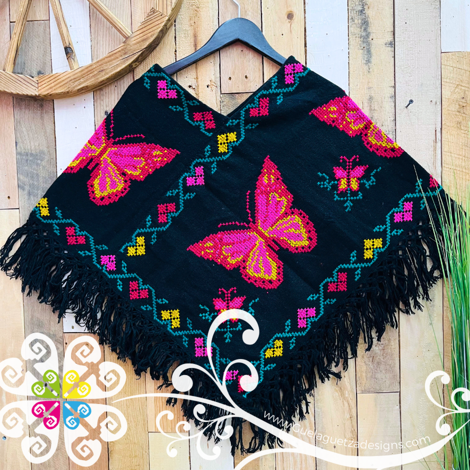 Butterfly Design Embroider Poncho - Mañanita