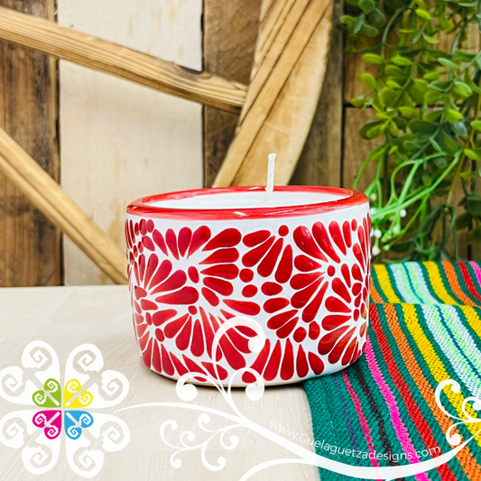 Large Tazon Red Talavera Candle - Artisan Candles