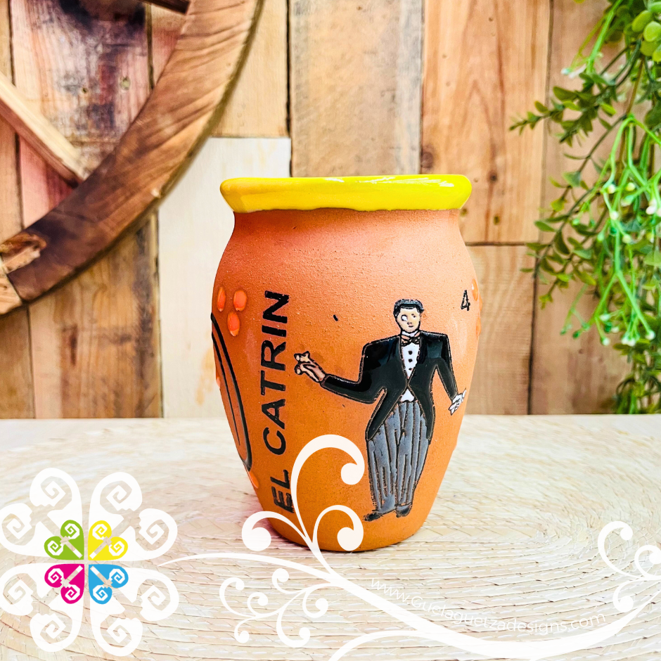 4 - El Catrin Cantarito LoteriaMX - Single Clay Cantarito