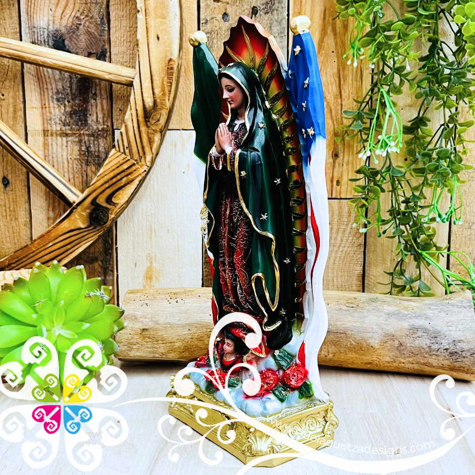 Small Virgen de Guadalupe - Binational Flag Statue - Home Decor
