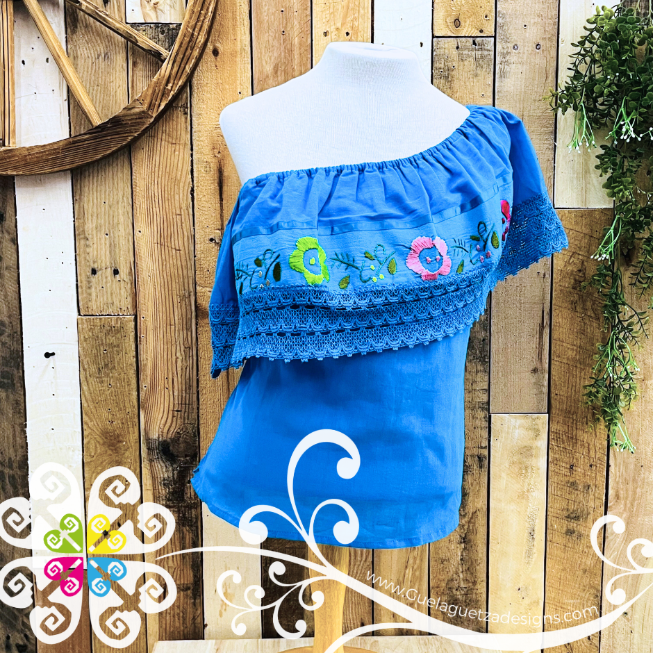Blue Turquoise Campesina Embroider - Women Top