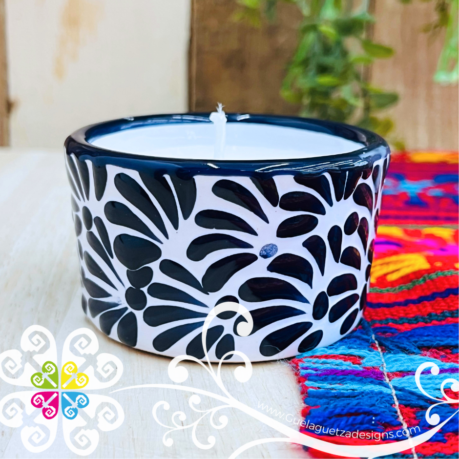 Small Navy Blue Talavera Candle - Artisan Candles