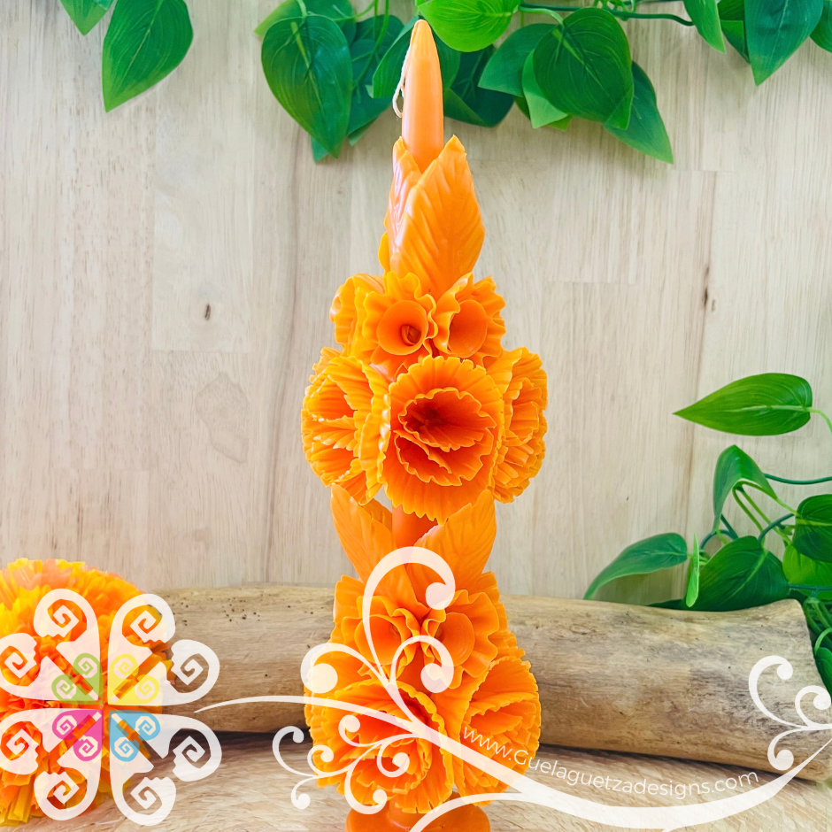 Large Orange Vela Escamada Banderilla Elegancia Artesanal- Artisan Candles Vedesa