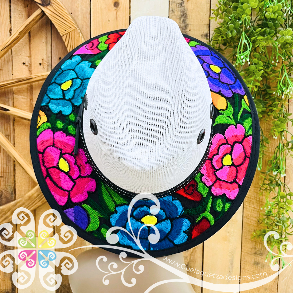 White With Multicolor Embroidery - Chiapas Summer Hat