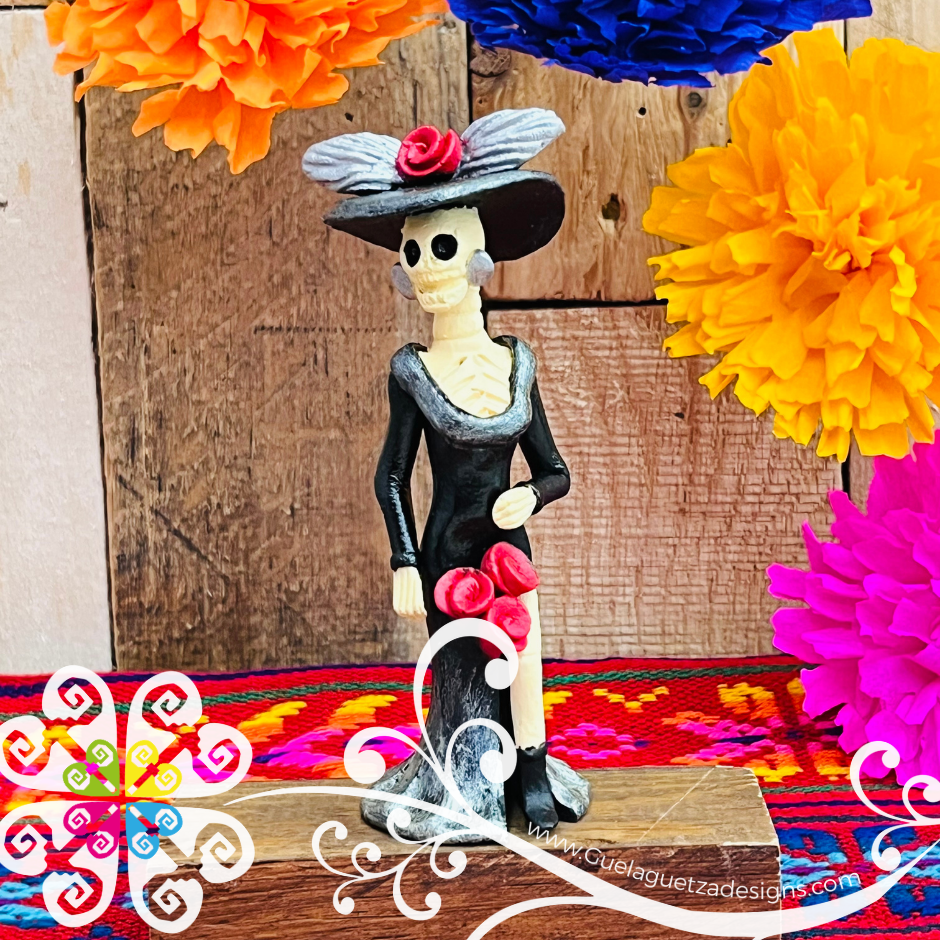 Mini Black Dress Fina Clay Catrina Michoacana - Capula Clay Home