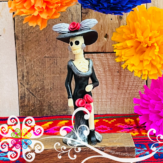 Mini Black Dress Fina Clay Catrina Michoacana - Capula Clay Home