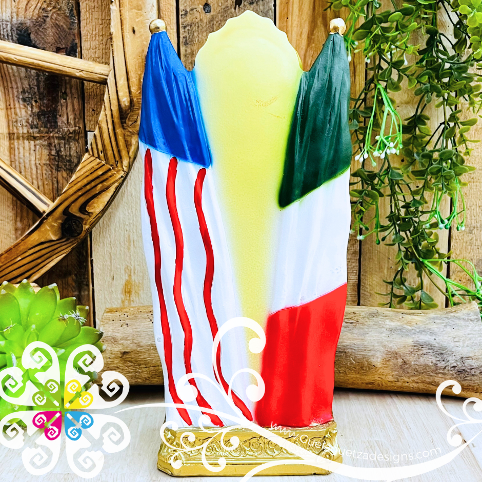 Small Virgen de Guadalupe - Binational Flag Statue - Home Decor
