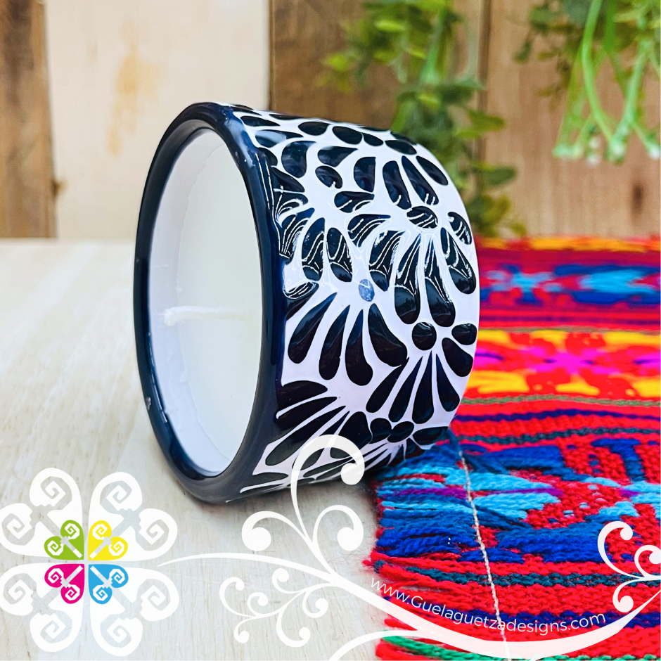Small Navy Blue Talavera Candle - Artisan Candles