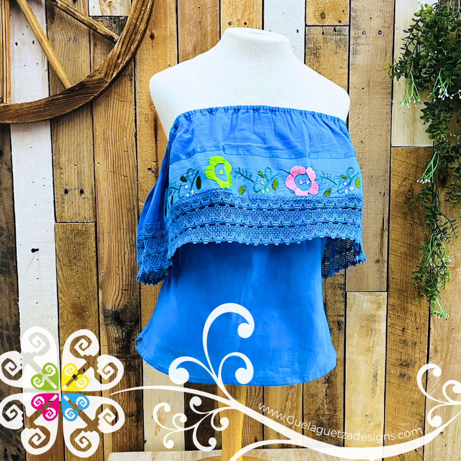 Blue Turquoise Campesina Embroider - Women Top
