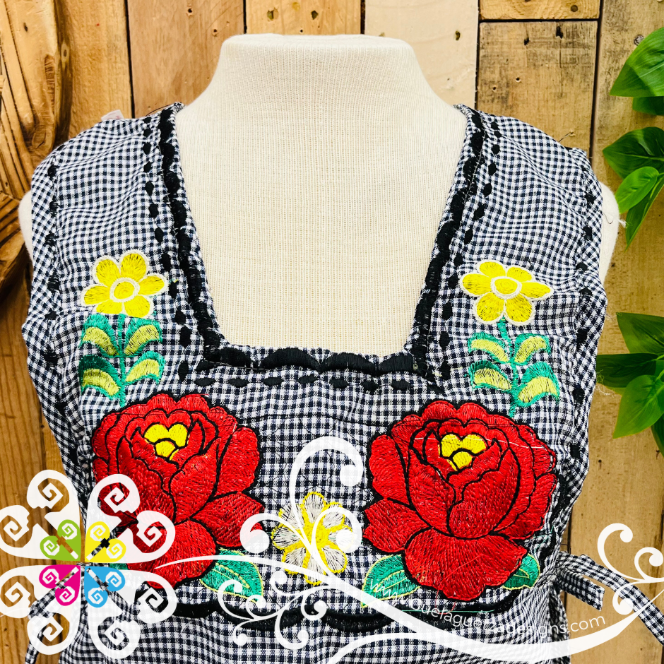 Black with White Escapulario Embroider Apron - Mandil Artesanal