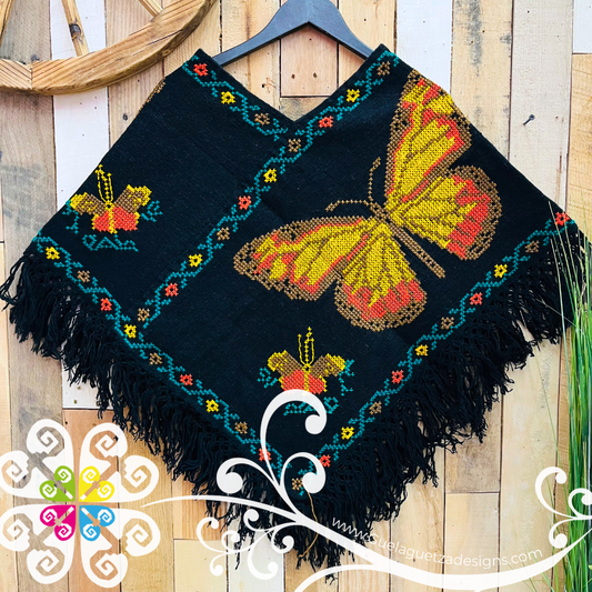 Butterfly Design Embroider Poncho - Mañanita