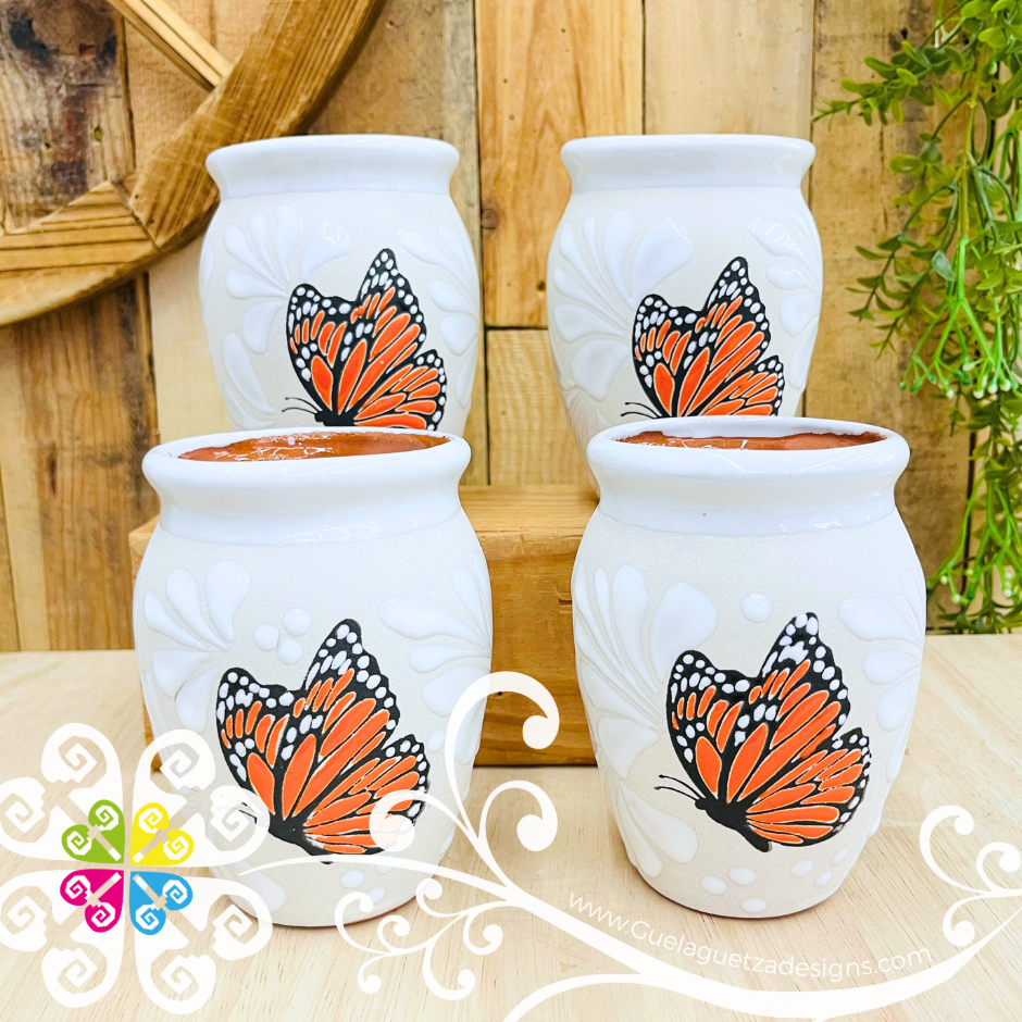 Set of Mariposa White Espiga Plumeado Cantarito Cup - Set Clay Cantarito