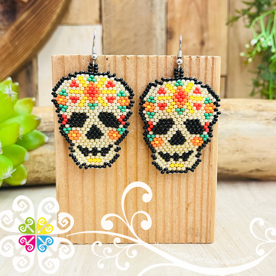 Beaded Sugar Skull Earrings - Day of the Dead Earrings