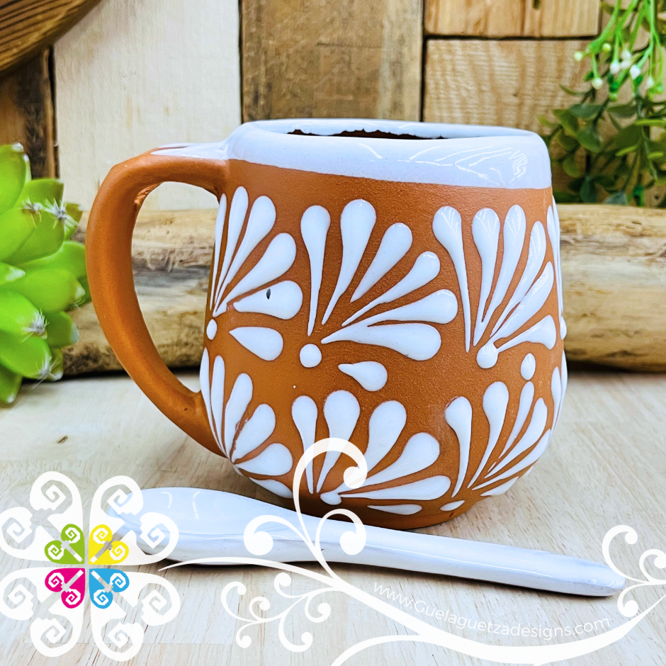 Natural with White Clay Mug with Spoon - Taza Espiga con Cuchara