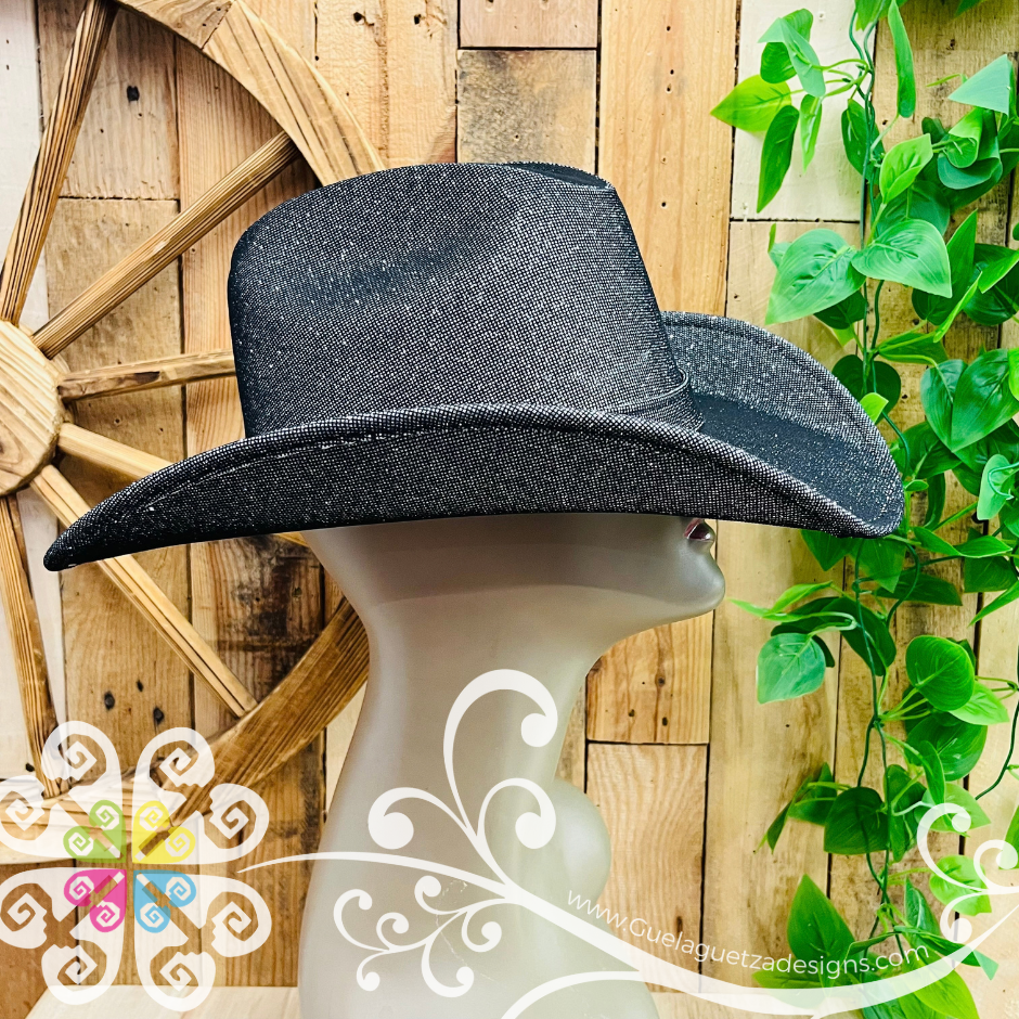 Black with Silver Glitter Cowboy Hat - Unisex Hat