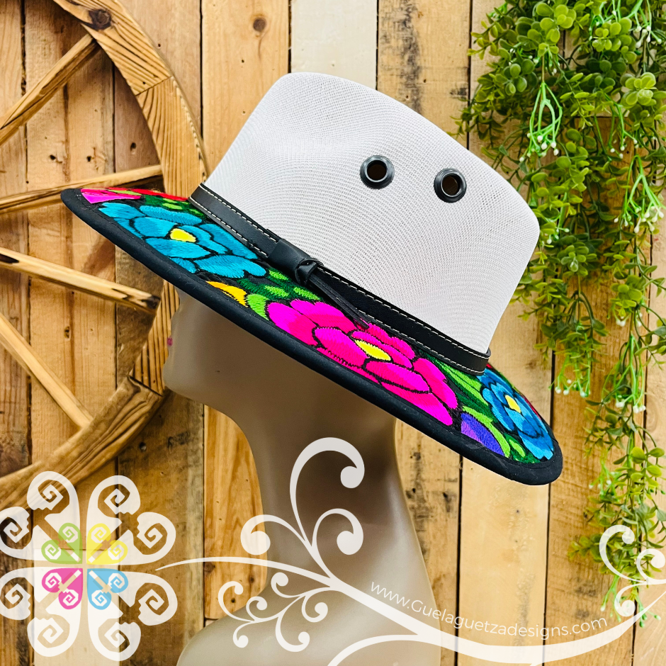 White With Multicolor Embroidery - Chiapas Summer Hat
