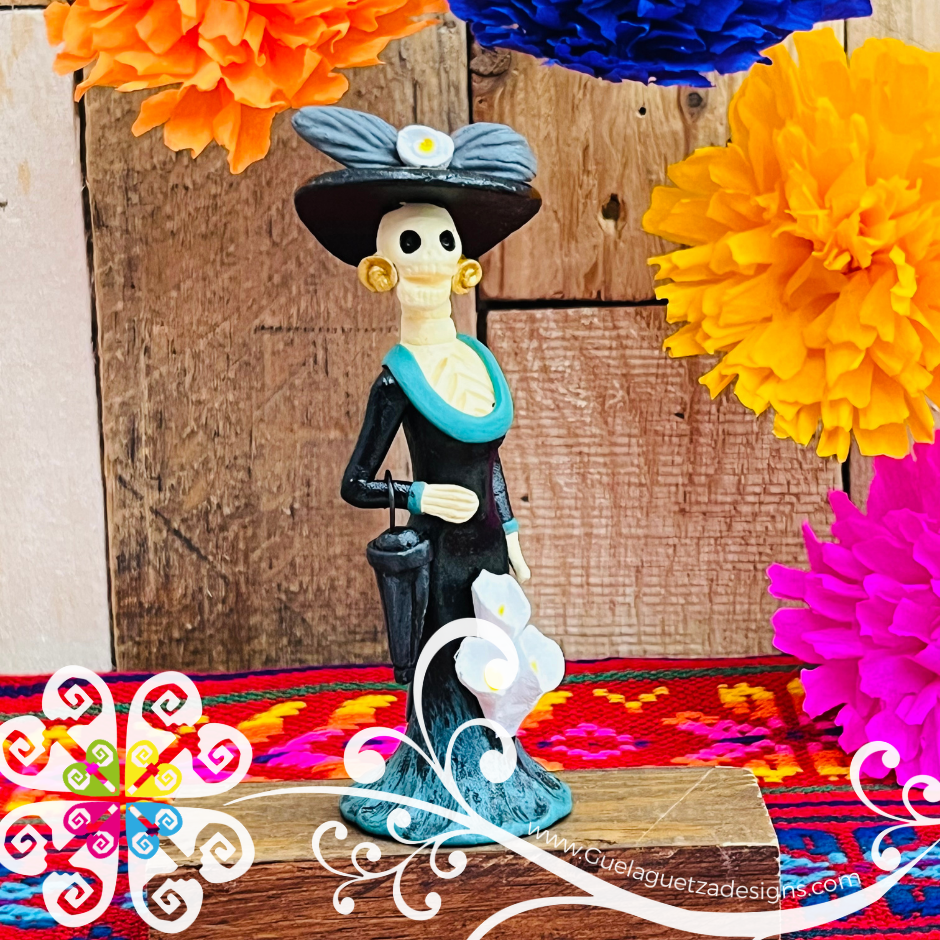 Mini Black Dress Fina Clay Catrina Michoacana - Capula Clay Home