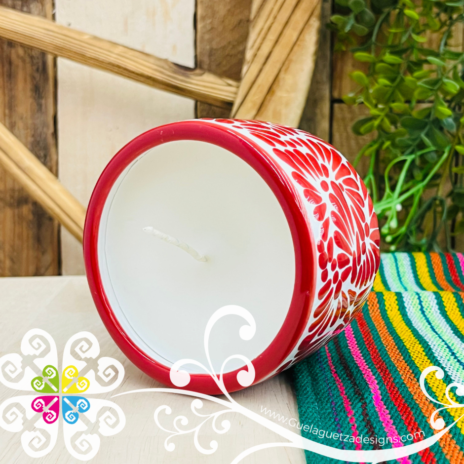 Large Tazon Red Talavera Candle - Artisan Candles