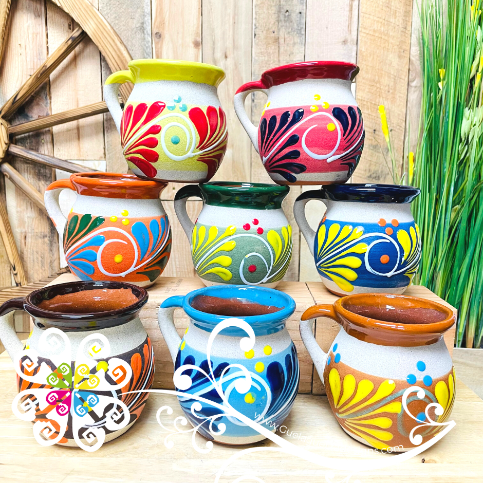 Set of Fiesta Mexican Clay Mugs - Set Taza Barro