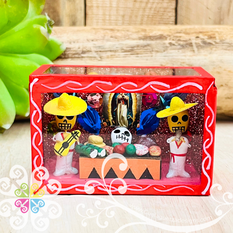 Red Mini Square Virgen de Guadalupe Mexican Box Decor - Cajita Decorativa Barro Cocido