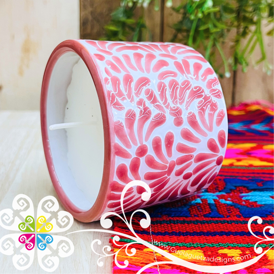 Medium Tazon Pink Talavera Candle - Artisan Candles