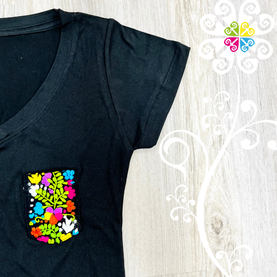 Black San Antonino Embroider Women Tee - Pocket Embroider