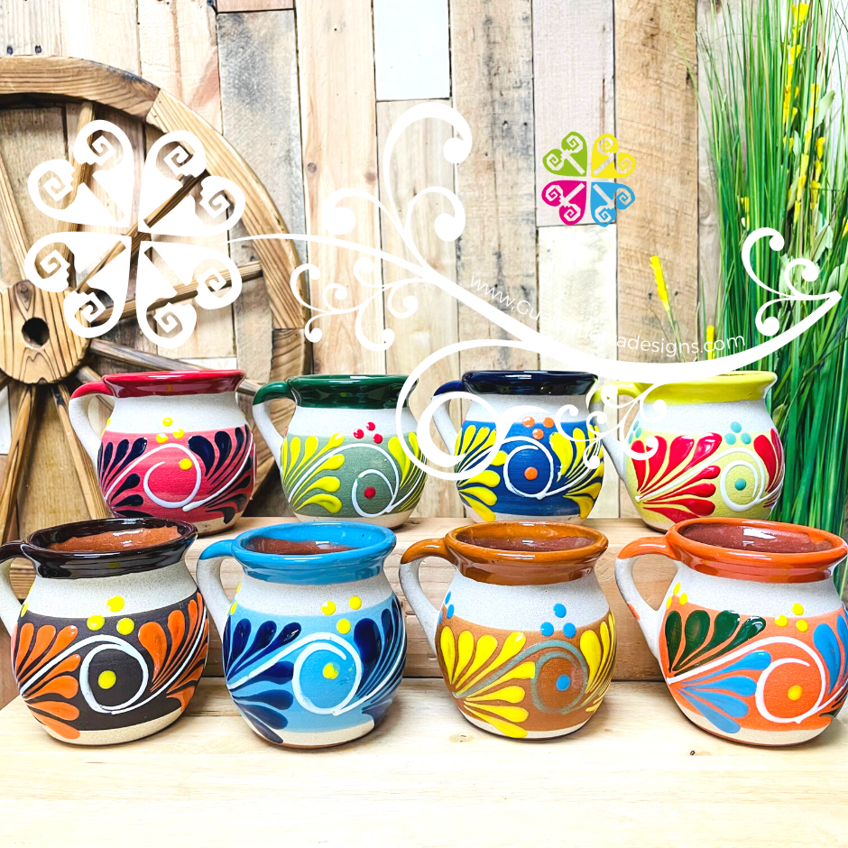 Set of Fiesta Mexican Clay Mugs - Set Taza Barro