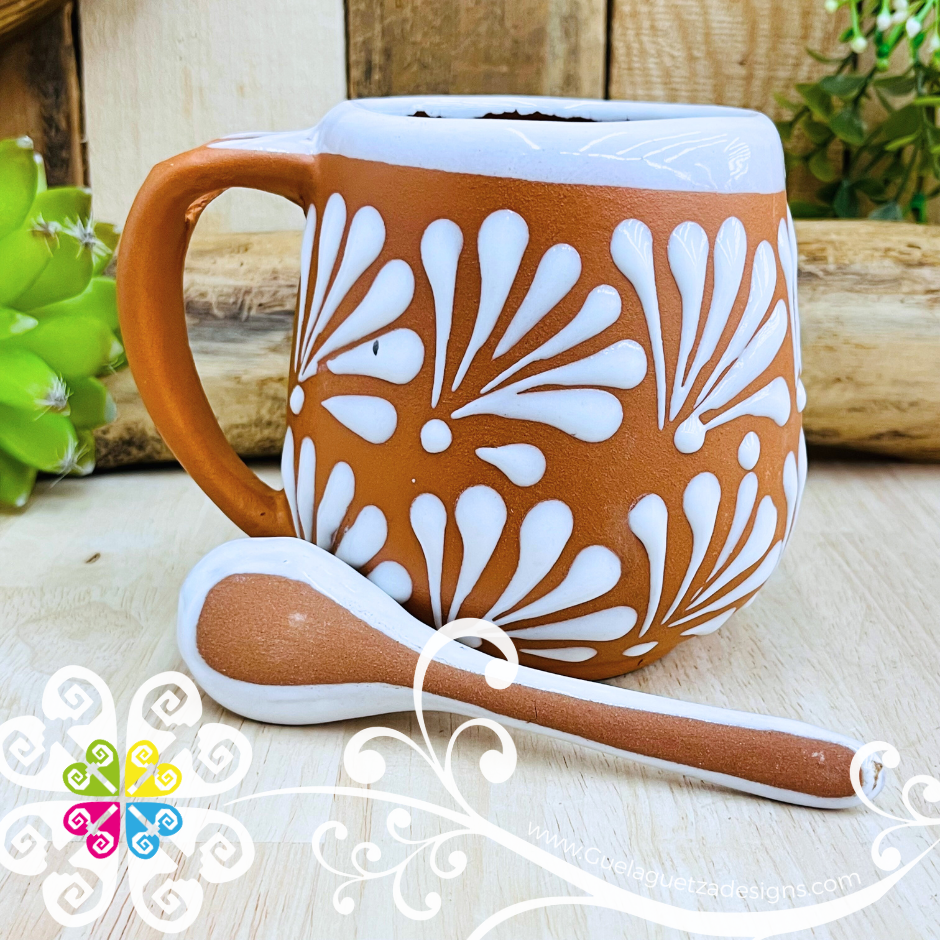 Natural with White Clay Mug with Spoon - Taza Espiga con Cuchara