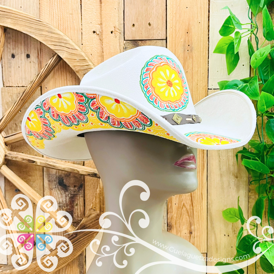 Beige Mitla Cowboy Velvet Hat - Hand Painted Hat