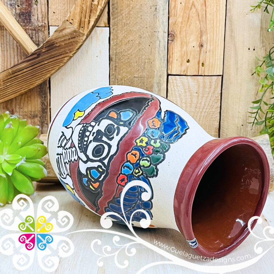 Maroon Catrina Ovulo Vase - Mexican Home Décor