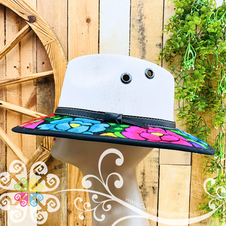 White With Multicolor Embroidery - Chiapas Summer Hat
