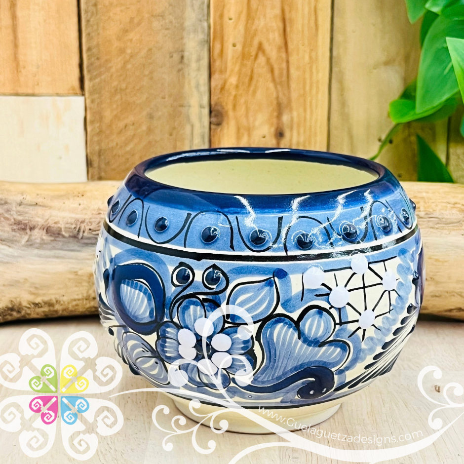 Blue Pecera Planter - Maceta Mexicana - Talavera Home Decor