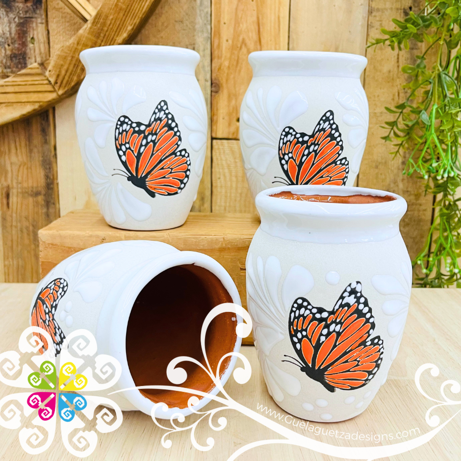Set of Mariposa White Espiga Plumeado Cantarito Cup - Set Clay Cantarito