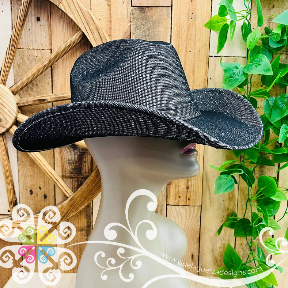 Black with Silver Glitter Cowboy Hat - Unisex Hat