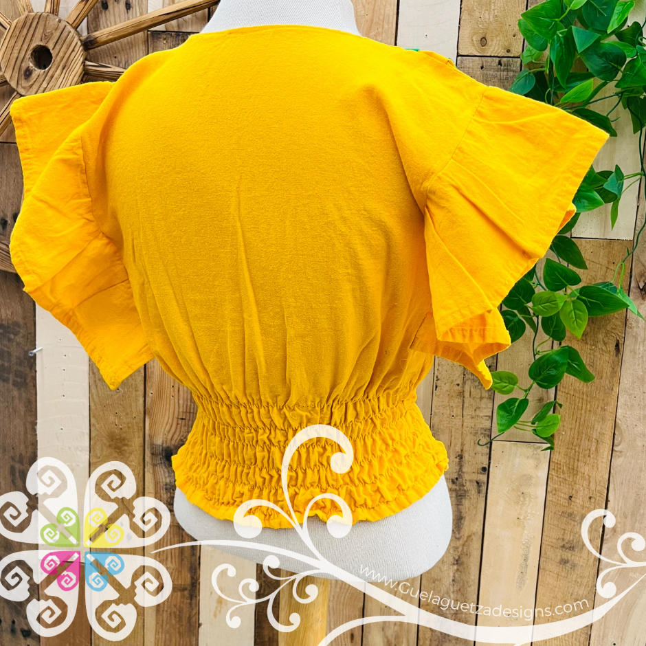 Flutter Sleeve Rococo Embroider Crop Top - Women Tops