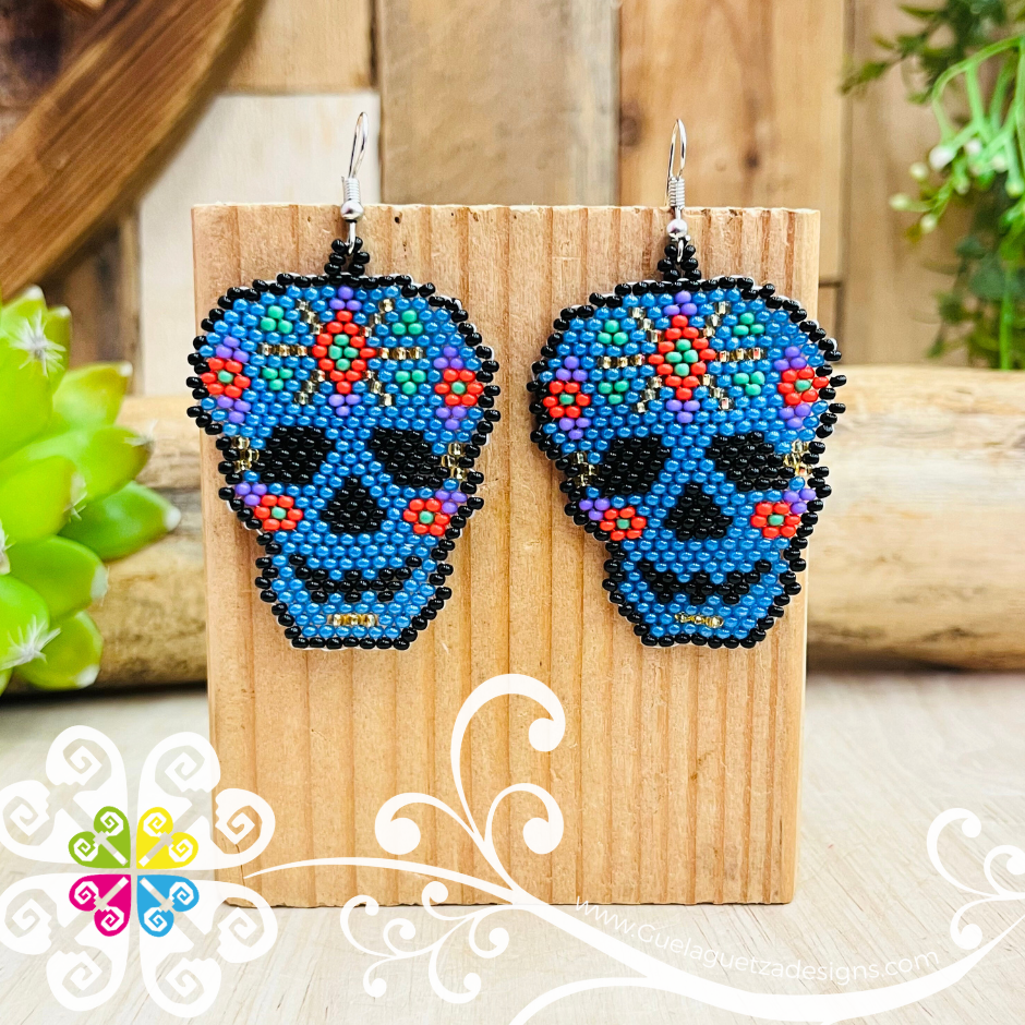 Beaded Sugar Skull Earrings - Day of the Dead Earrings