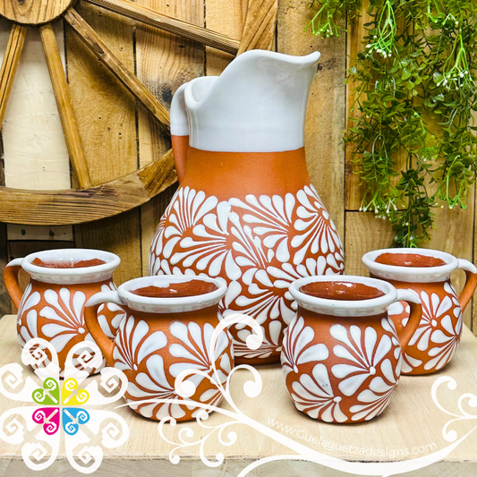 Natural/White Espiga Pato Pitcher Set - 4 Mugs