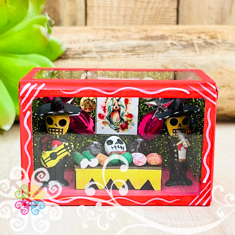 Red Mini Square Virgen de Guadalupe Mexican Box Decor - Cajita Decorativa Barro Cocido