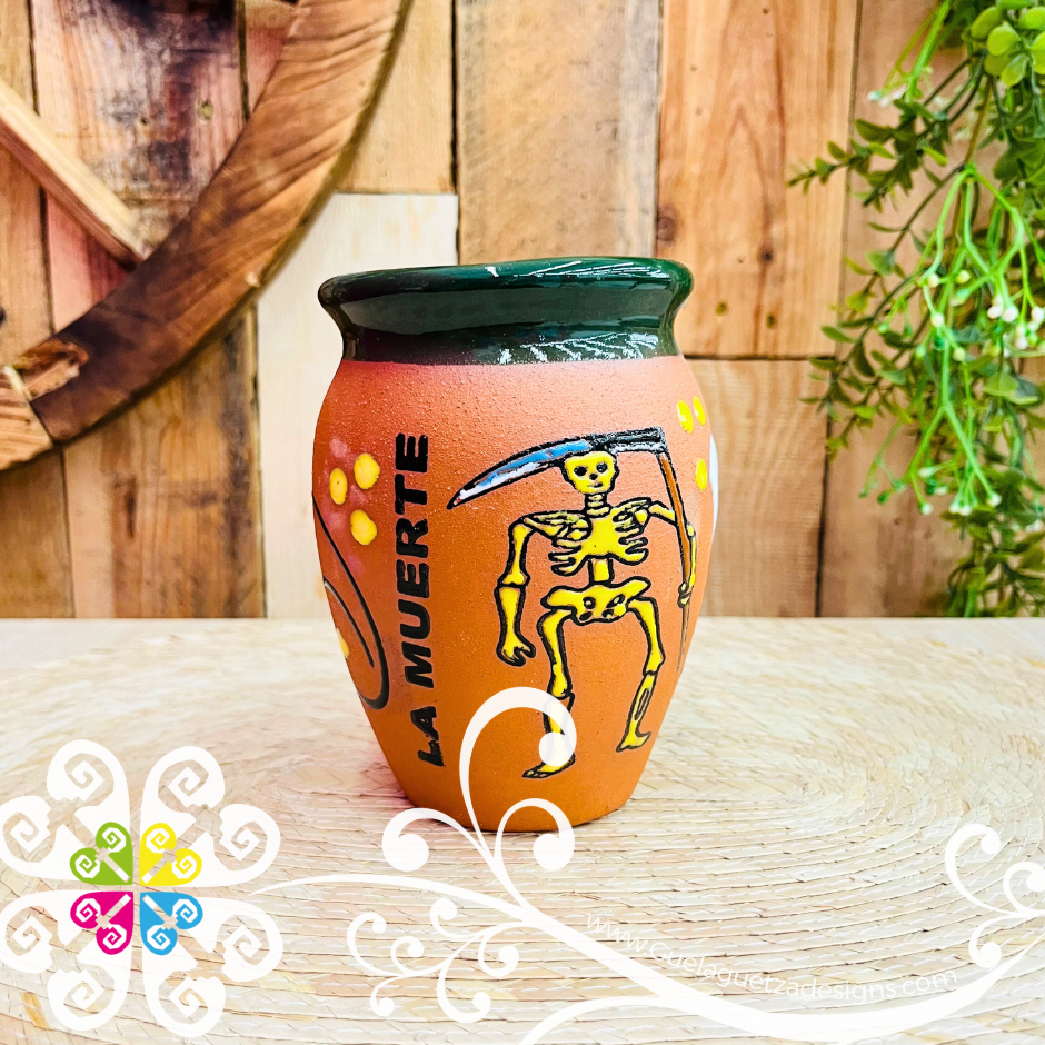 14 - La Muerte Cantarito LoteriaMX - Single Clay Cantarito