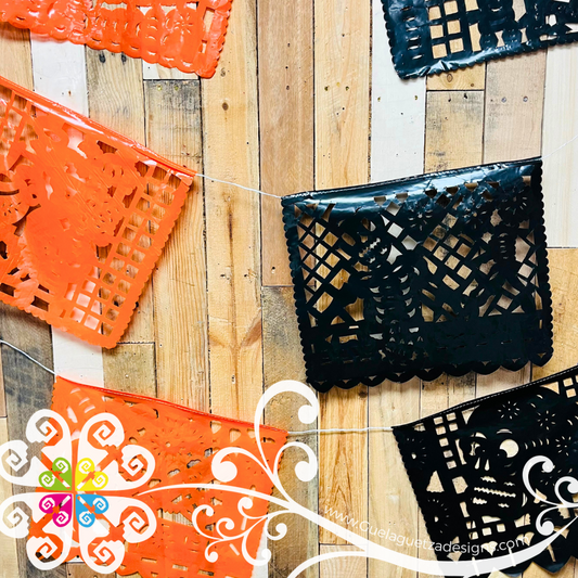 Large Orange and Black Day of the Dead Banner - Plastico Picado