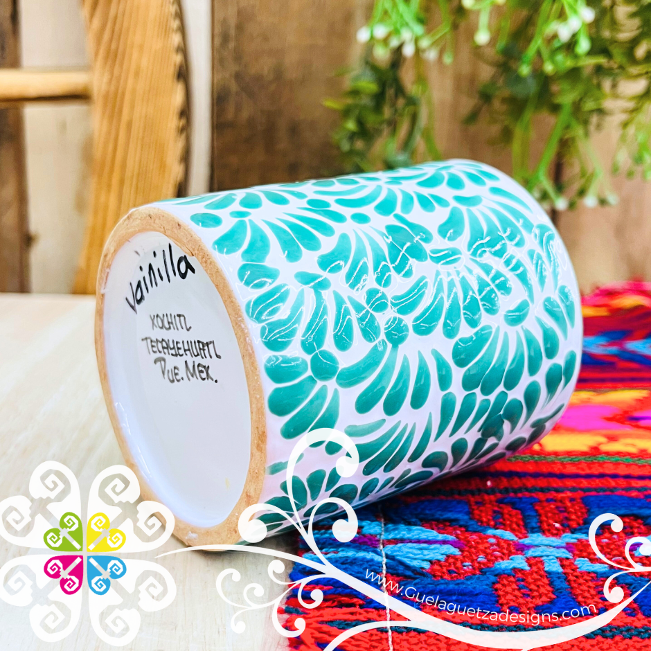 Large Cylinder Green Talavera Candle - Artisan Candles