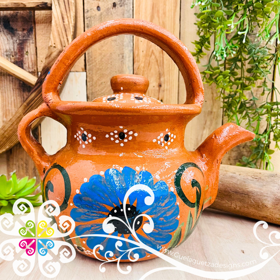 Capula Dots and Flor Clay Tea Pot - Mexican Clay Kitchen