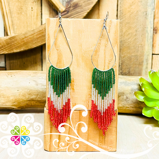 Oval Tricolor Beaded Cascade Earrings