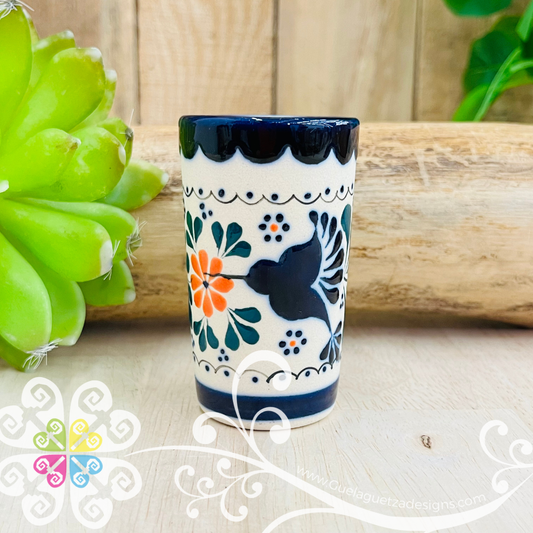 Navy Blue / Orange Flower Tequilero Colibri - Barro Alta Temperatura - Clay Shot